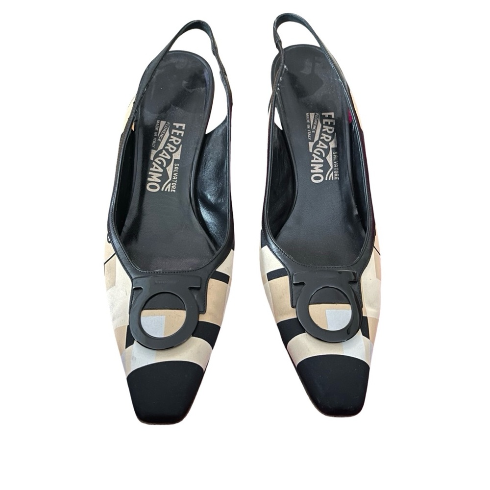 Salvatore Ferragamo Black and Cream Mules